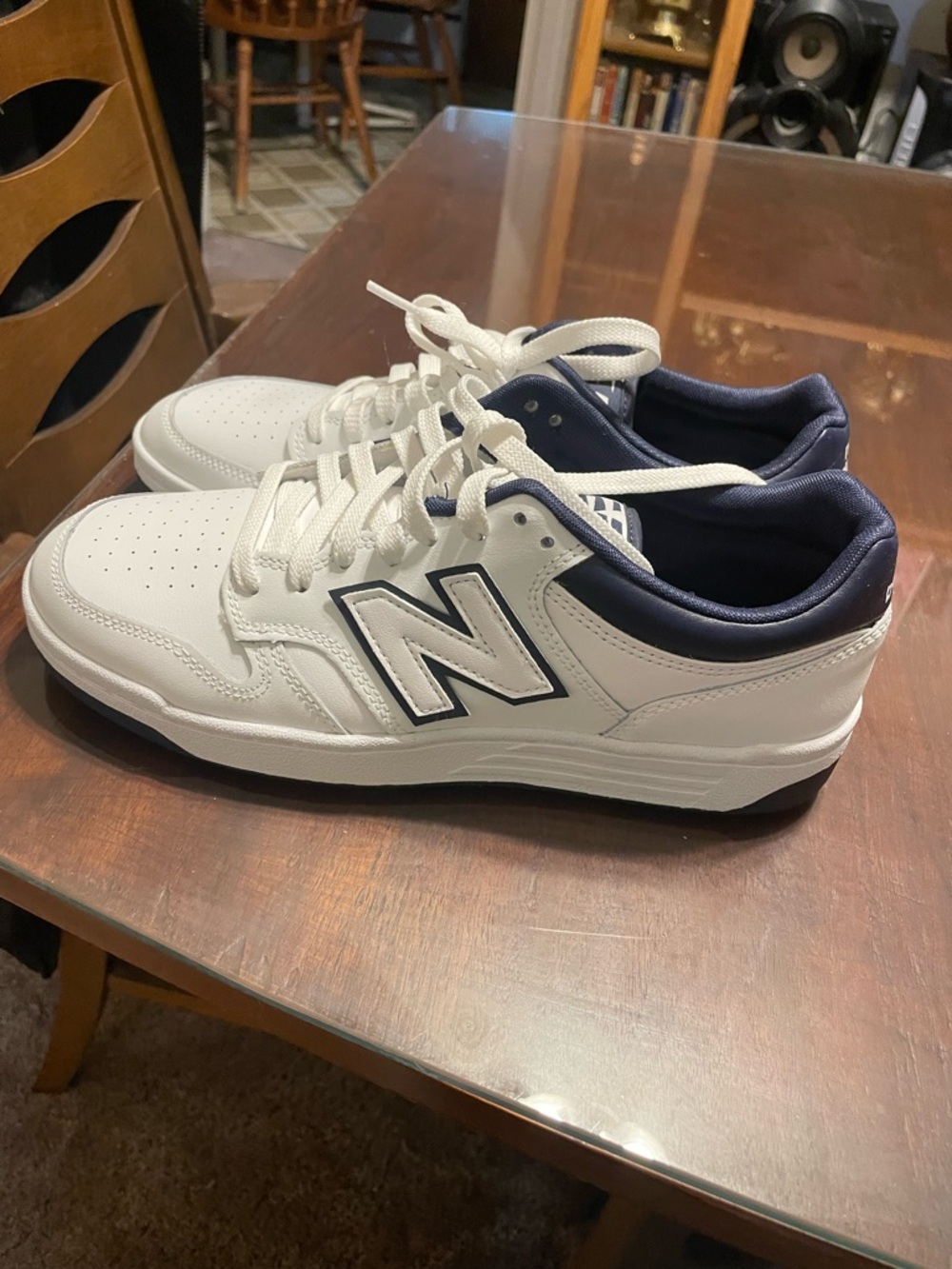 New Balance  White and Navy Low-Top Sneakers